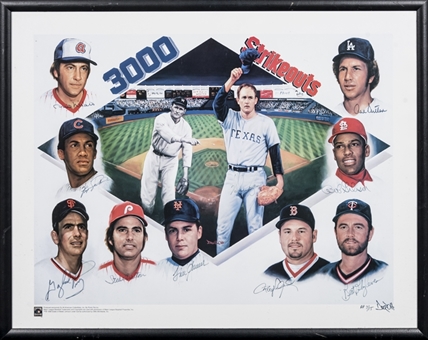 3000 Strikeout Club Multi Signed Litho With 10 Signatures Including Seaver, Carlton, Gibson & Ryan In 33x27 Frame (Beckett)